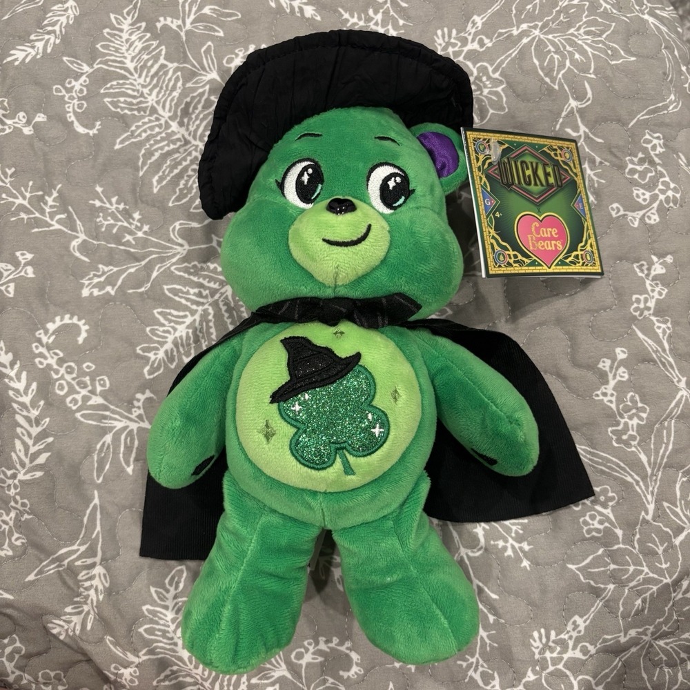 Wicked X Care Bears Good Luck Bear as Elphaba the green witch 8" Plush New